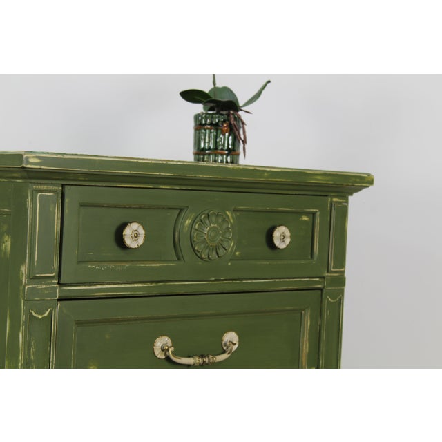 MidCentury 3Drawers Green Nightstand, Hand Painted Nightstand, Green
