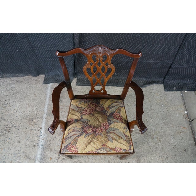 Antique Chippendale Style Interlaced Back Mahogany Armchair Dining Desk Chair For Sale - Image 10 of 18