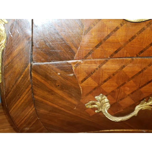 Louis XV Style Marble Top Inlaid Bombe Chest For Sale - Image 10 of 13