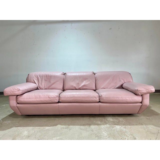 Postmodern Vintage Postmodern 1990’s Sculptural Pink Leather Sofa For Sale - Image 3 of 12