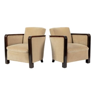 French Art Deco Mohair Lounge Chairs by Eric Bagge for Mercier Frères, Macassar Ebony, 1920s For Sale