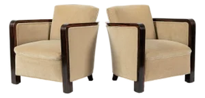 French Art Deco Mohair Lounge Chairs by Eric Bagge for Mercier Frères, Macassar Ebony, 1920s