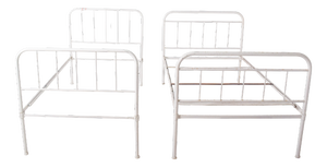 Portuguese White Painted Iron Beds, 1950, Set of 2
