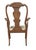 George I Walnut Armchair with arched and scroll carved back, vasi-form splat with banded edge. Needlepoint drop in seat....