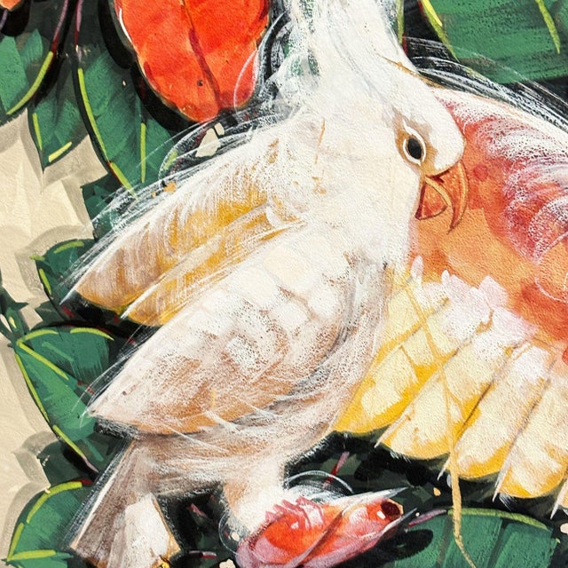 Billy Seay Airbrushed Cockatoo Lovers artwork (original airbrushed over a print) for the Turner Company, circa 1948, in...