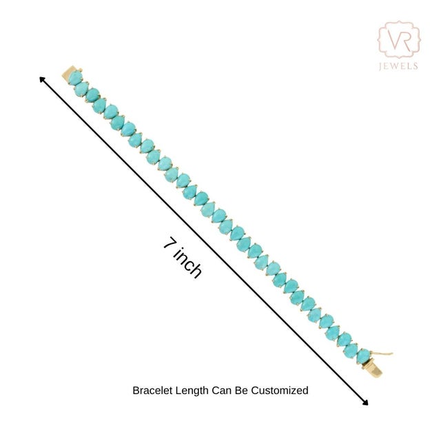 19.77ct Natural Turquoise Pear-Shaped Cabochon Tennis Bracelet 14k Yellow Gold For Sale - Image 11 of 16