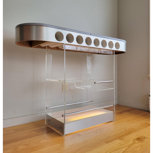 Mid-Century Modern 1970's Illuminated Lucite Dry Bar For Sale - Image 3 of 6