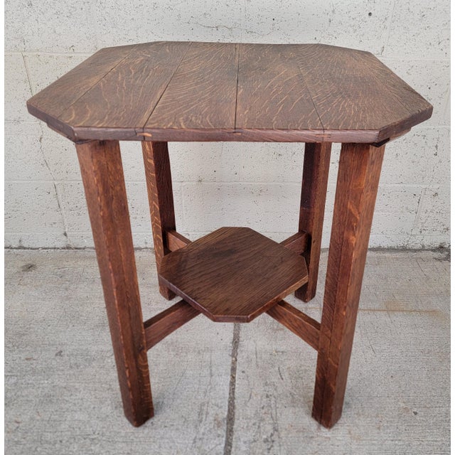 Mission / Arts & Crafts L&jg Stickley Oak Clip-Corner Lamp Table Circa. 1910. For Sale - Image 14 of 14