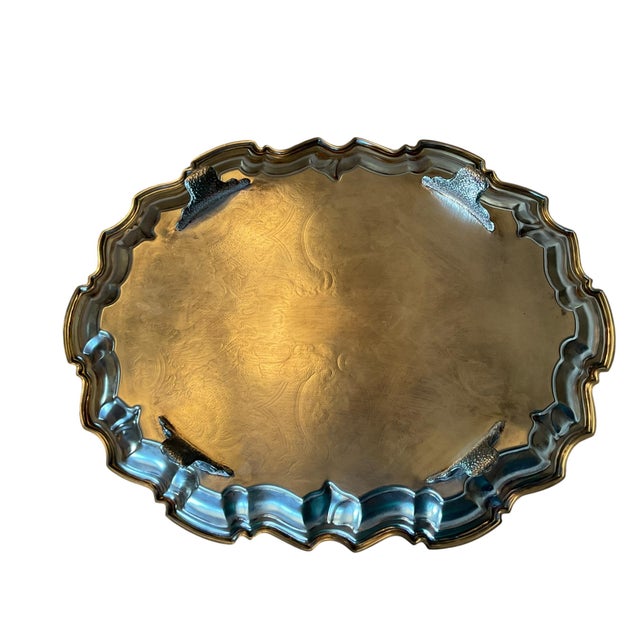 Mid 20th Century Vintage Leonard Silver Plate Footed Serving Tray With Ornate Floral Engraving For Sale - Image 5 of 12