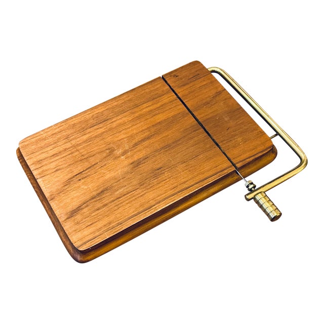 1970's Danish Modern Good Wood Solid Teak & Brass Cheese Cutting Board For Sale