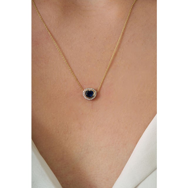 Mid-Century Modern Mid 20th Century Inspired Sapphire Diamond Heart Necklace in 14k Gold For Sale - Image 3 of 14