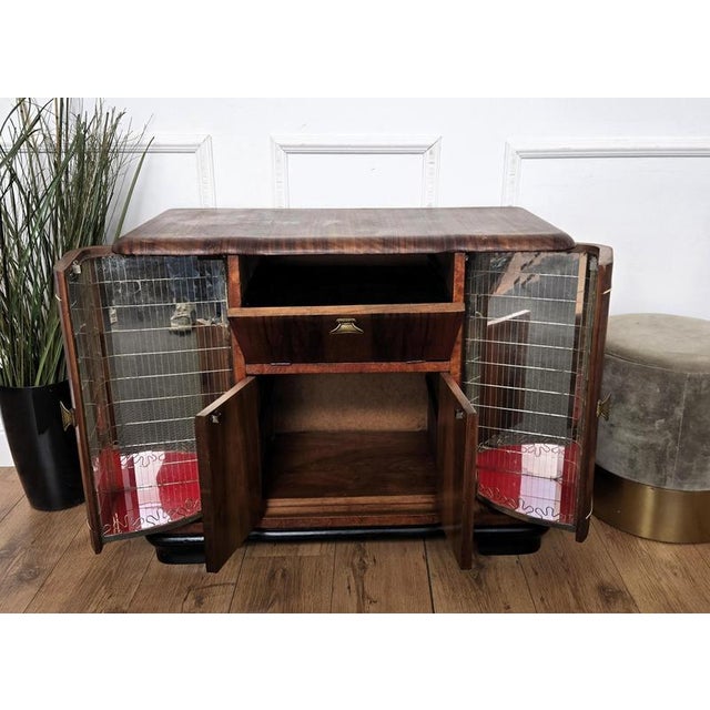 Mid-Century Art Deco Italian Burl Walnut and Mirror Mosaic Dry Bar Cabinet, 1960s For Sale - Image 12 of 13