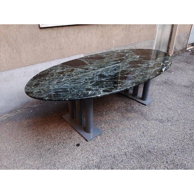 Metal Green Marble Lacquered Iron Gray Oval Table, 1980s For Sale - Image 7 of 11