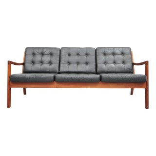 Senator Sofa with Black Leather Cushions by Ole Wascher for France and Son For Sale