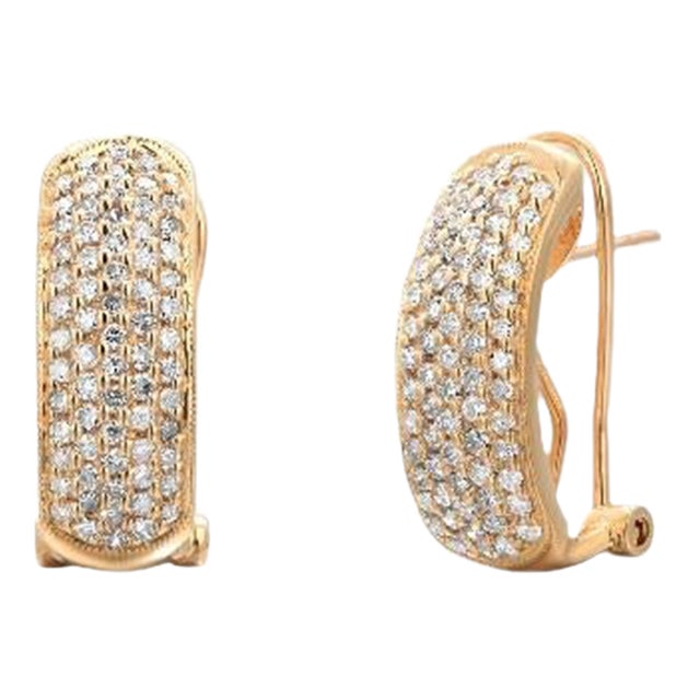 14k Yellow Gold Diamond Half Hoop Earrings 1.30 Carats 0.80 Inch Long, A Pair For Sale