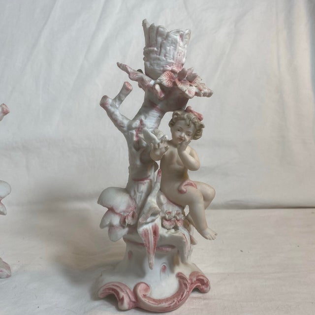 1960s Arnart Creations Cherub Porcelain Candlesticks- a Pair For Sale - Image 4 of 12