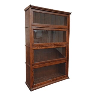 Vintage Oak Barrister Lawyers Bookcase Four Shelves W Glass Doors ~ Mid Century For Sale