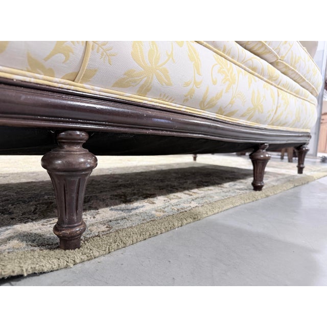 Wood Vintage Yi’s Upholstered Sofa in Yellow Floral Fabric For Sale - Image 7 of 8