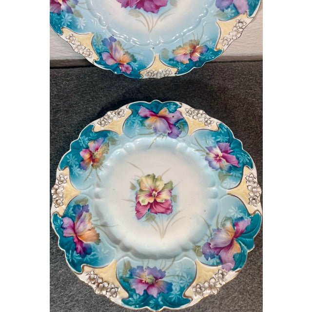 Antique Scalloped Hand Painted Fine Porcelain Plates- Set of 2 For Sale - Image 4 of 7