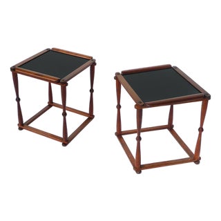 1940s Campaign-Style Collapsible Walnut End Tables - A Pair For Sale