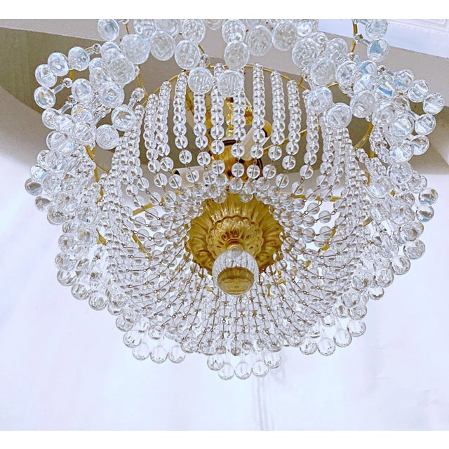 1950s Mid-Century Italian Gold Frame Upside Down Layered Cake and Basket Chandelier For Sale - Image 5 of 10