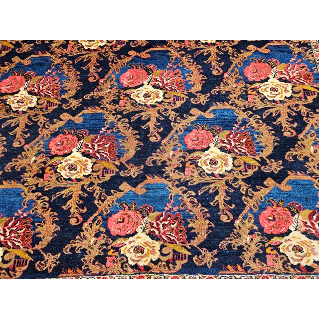 Vintage Persian Tabriz Area Rug, Hand-Knotted Wool, Allover Floral Gol Farang Pattern, Navy & Red, 7x11 For Sale - Image 11 of 14