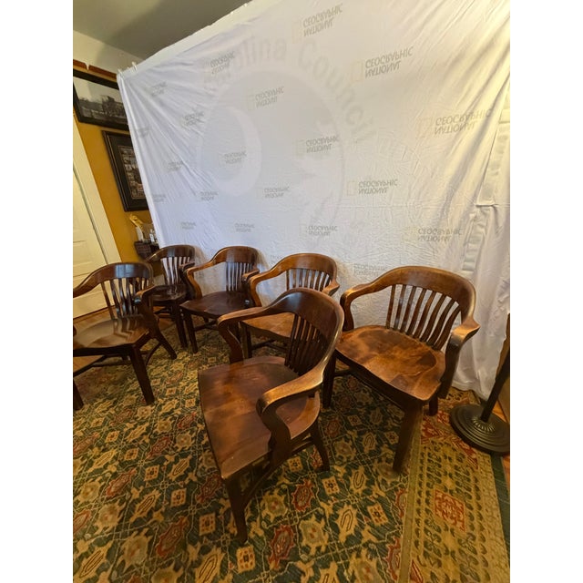 1930s Set of 6 Vintage B. L. Marble Co. Solid Wood Banker’s / Captain’s Chairs (C. 1930s–1940s) For Sale - Image 5 of 16