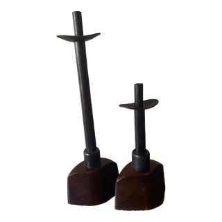 Pair of Rare Retired David Gulassa Candlesticks Wood & Bronze. Renowned Artist From the Pacific Northwest. These Are Heavy and Gorgeous - For Sale