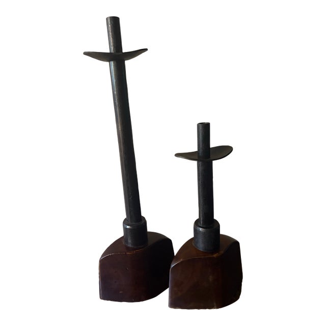 Pair of Rare Retired David Gulassa Candlesticks Wood & Bronze. Renowned Artist From the Pacific Northwest. These Are Heavy and Gorgeous - For Sale