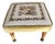 Mid-Century Modern Needlepoint & Chartreuse Velvet Footstool — Vintage Square Ottoman With Tapered Walnut Legs and Brass Ferrule Accents For Sale