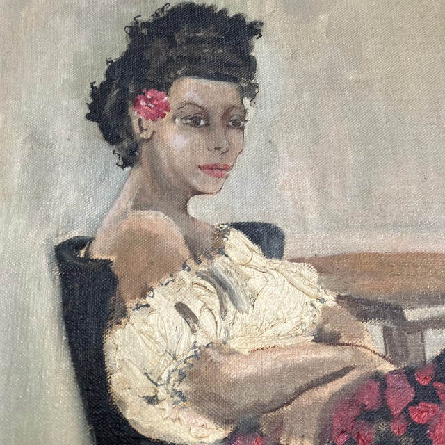 Figurative 1970’s Original Impressionist Female in Chair Portrait Painting Signed For Sale - Image 3 of 7