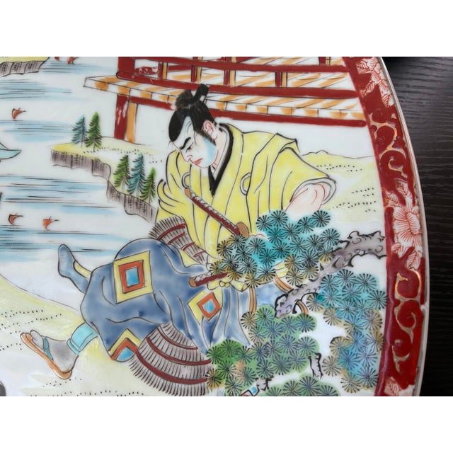 Japanese Antique Meiji Era Japanese Kutani Porcelain Platter Samurai For Sale - Image 3 of 10