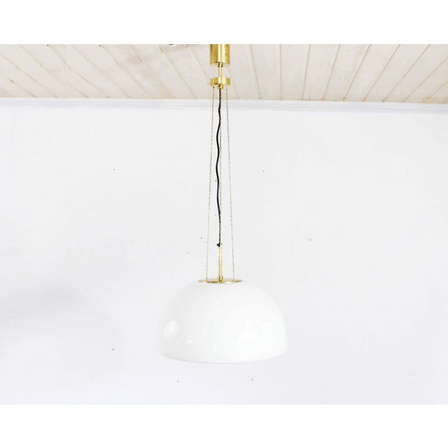 Mid-Century Modern Opaline and Brass Ceiling Lamp from Glashütte Limburg, 1960s For Sale - Image 3 of 12