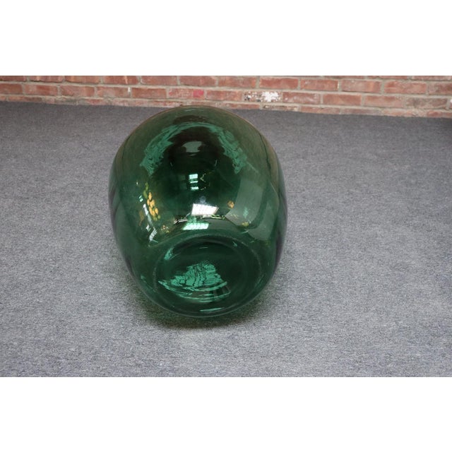 French Provincial Vintage French Blown Glass Wide Neck Demijohn Carboy in Teal Green For Sale - Image 3 of 12