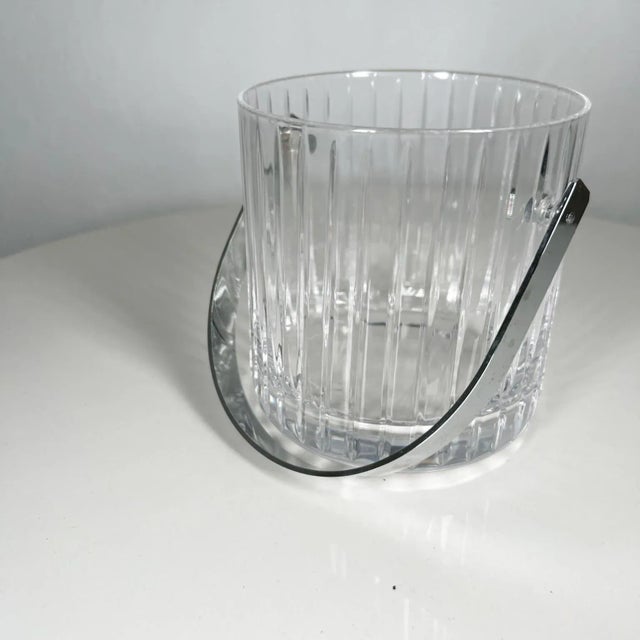 1960s Modernist Ribbed Crystal Glass Ice Bucket in Baccarat Style For Sale - Image 9 of 12