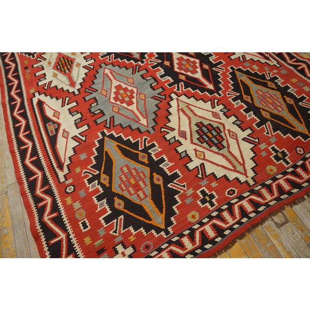Raspberry Red 1900s Red Geometric Antique Caucasian Kilim Rug 6'0" X 11'8" Knotted Wool Carpet For Sale - Image 8 of 12