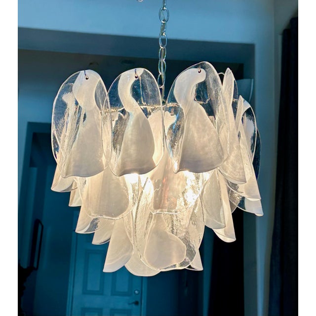 Mazzega Murano Clear White Petal Chandelier For Sale - Image 11 of 18
