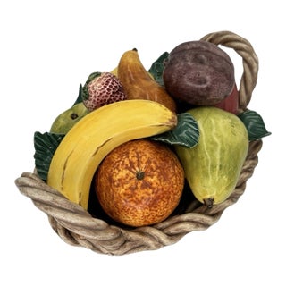 Vintage MCM Italian Ceramic Hand Painted Fruit Basket Centerpiece For Sale