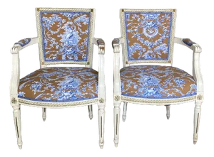 Set of Gustavian Armchairs with Toile De Jouy Cover