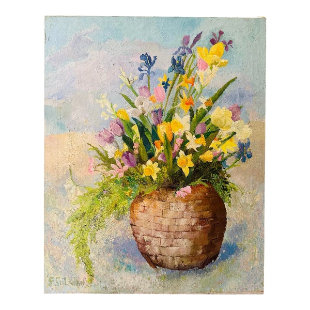Vintage Floral Oil on Canvas Painting For Sale