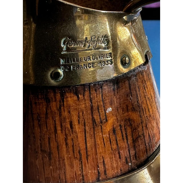 Oak and Brass Pitcher by Gérard Lafitte, France, 1950s For Sale - Image 15 of 17