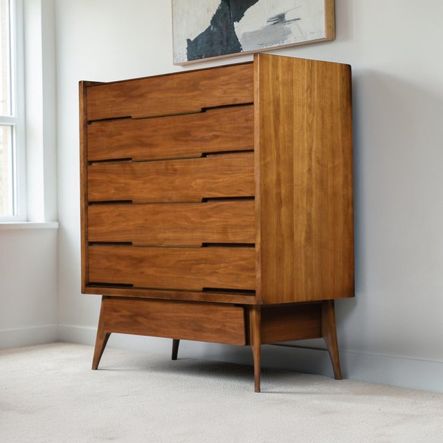 1960s Hoke Wood Products Mid-Century Modern Walnut High Boy Dresser For Sale - Image 5 of 18