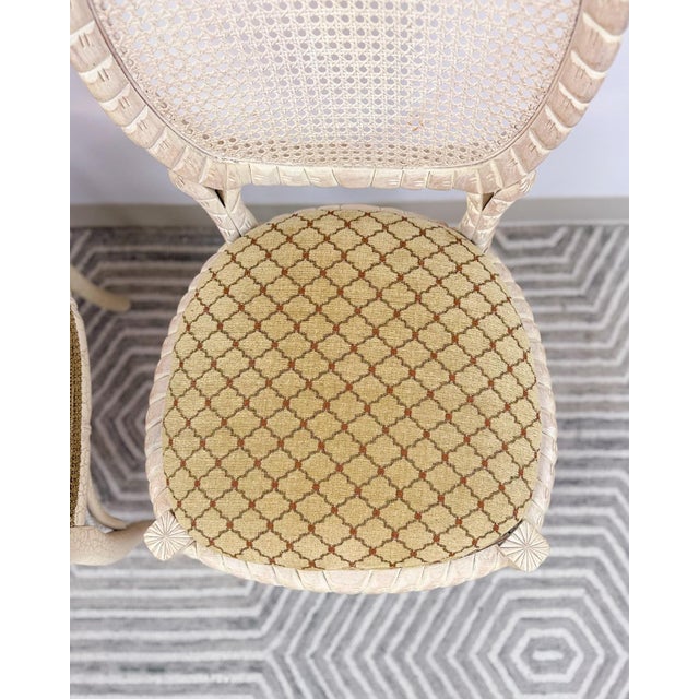 Set of 6 Vintage Cane Dining Chairs Coastal Chic W/ Captains Chairs Hollywood For Sale - Image 12 of 16