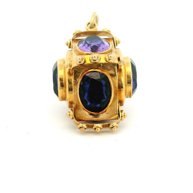Vintage 18k Gold Rotating Amethyst Cube Charm Pendant For Sale - Image 9 of 11