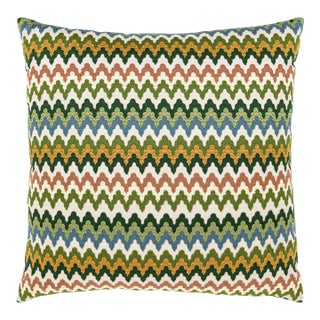 Scalamandre 22" x 22" Rainbow Mountain Crewel Pillow in Forest Clay For Sale