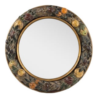 Labarge Round Carved Fruit Mirror For Sale