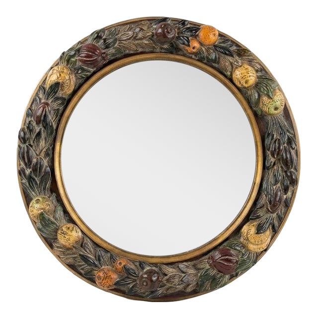 Labarge Round Carved Fruit Mirror For Sale