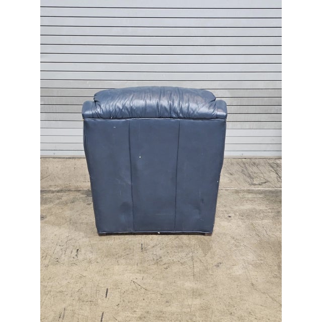 Late 20th Century Hancock & Moore Blue Leather Club Chair Arm Chair W Match Ottoman For Sale In Cleveland - Image 6 of 12