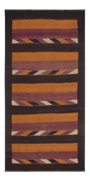 1950s Vintage Turkish Tribal Kilim Orange Brown Hand-Woven Area Rug