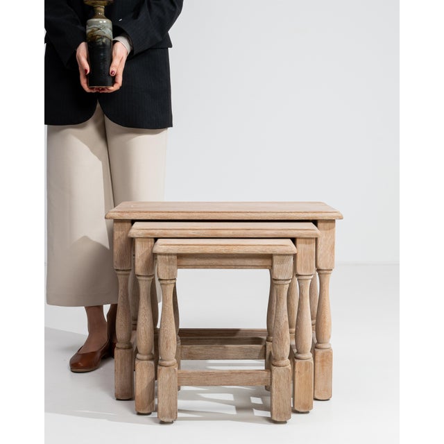 1970s Set Of Three Oak Nesting Tables For Sale - Image 10 of 13